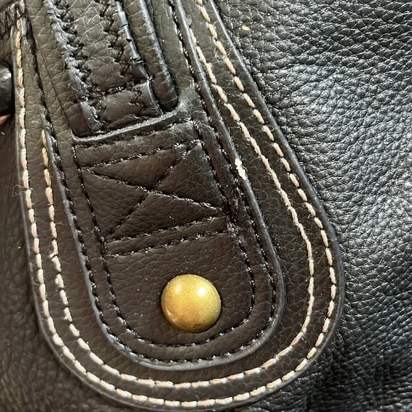 The Sak Leather Tote Satchel Bag 18” Large Brown Pebbled Cow Hide Gold Hardware - Picture 8 of 14